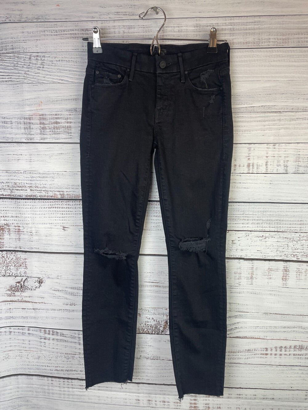 MOTHER The Looker Ankle Fray Women 24 Skinny Jeans Charcoal Distressed